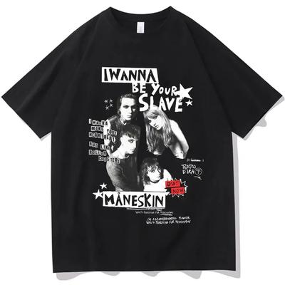 I Wanna Be Your Slave Maneskin T-shirt Italian Rock Band T Shirt Men Women Vintage Hip Hop Clothing Streetwear High Quality Soft