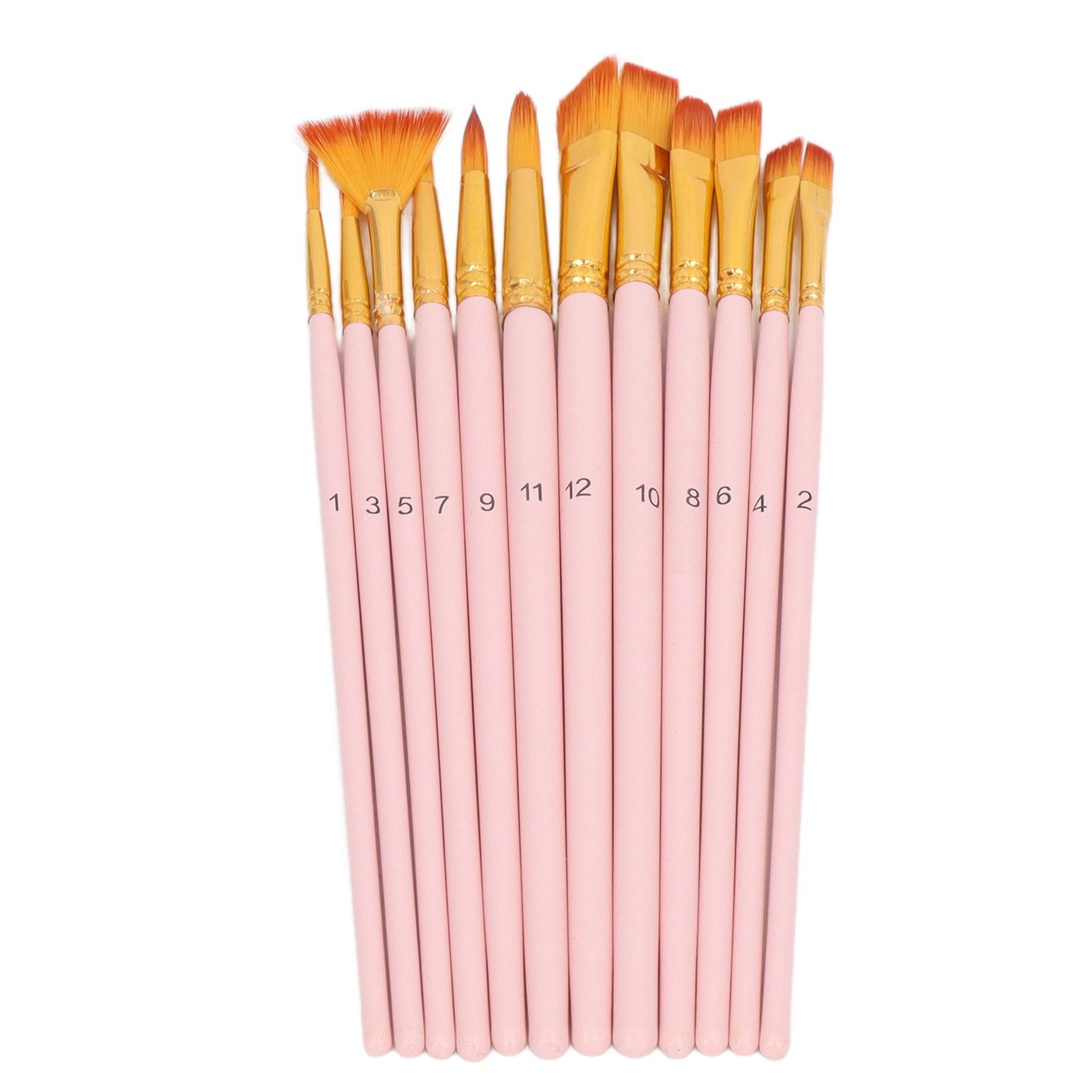 

Набор из 12 кистей для акриловой краски, профессиональные кисти для масляной краски с розовой деревянной ручкой и нейлоновой щетиной