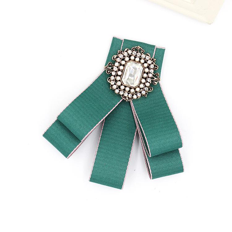 Vintage White Pearl Flower Brooch Corsage with Bow Tie Accent for Women - Fabric Pin TS83