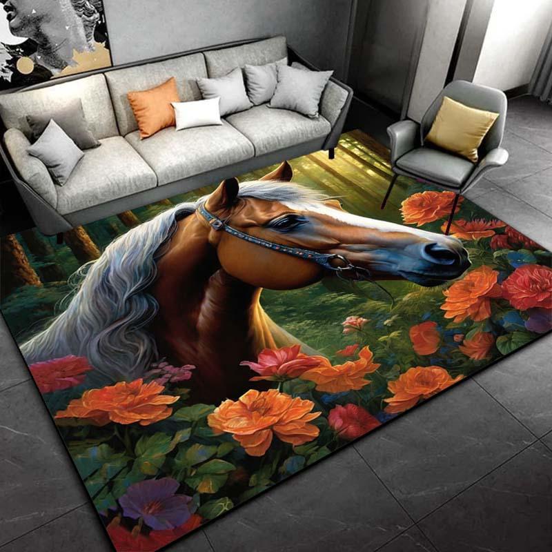 

Brown Horse in Garden Rug: Vibrant Floral Design for Cozy Homes - Stunning Living Room Accessories | Horse Lover Gifts 50x80cm20x31in