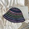 South Korea Spring And Summer Thin Handmade Knitted Fisherman'S Hat Children'S Colored Striped Basin Hat Versatile Sunscreen Shade Straw Hat