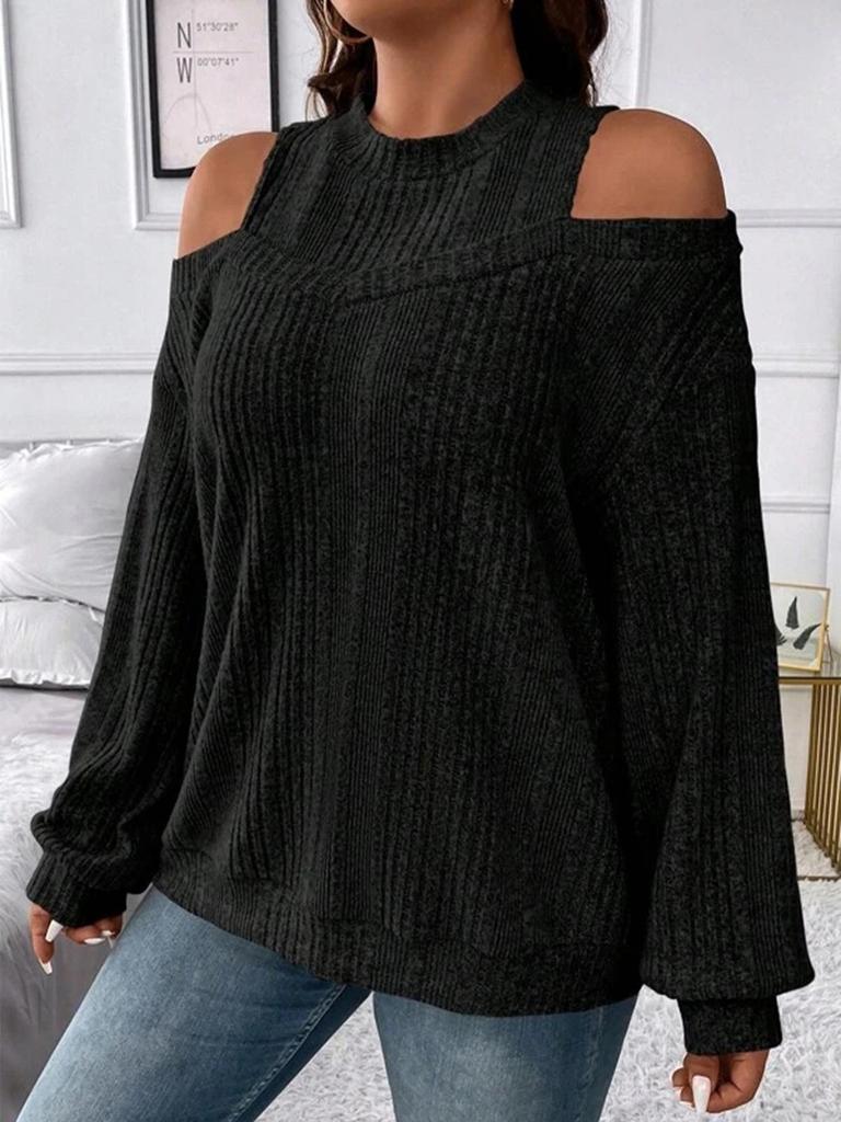 2025 Women's Casual Solid Off-Shoulder Knit Top - European/American Autumn & Winter Fashion
