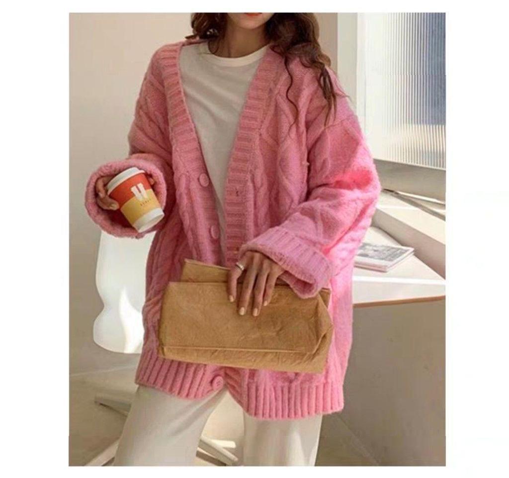 Plus Size Korean Style Loose Cable Knit Cardigan Coat - Women's Spring/Summer Fashion