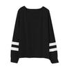 Fashion Casual Womens  Long Sleeve Striped Spliced Tops Loose Sweatshirt