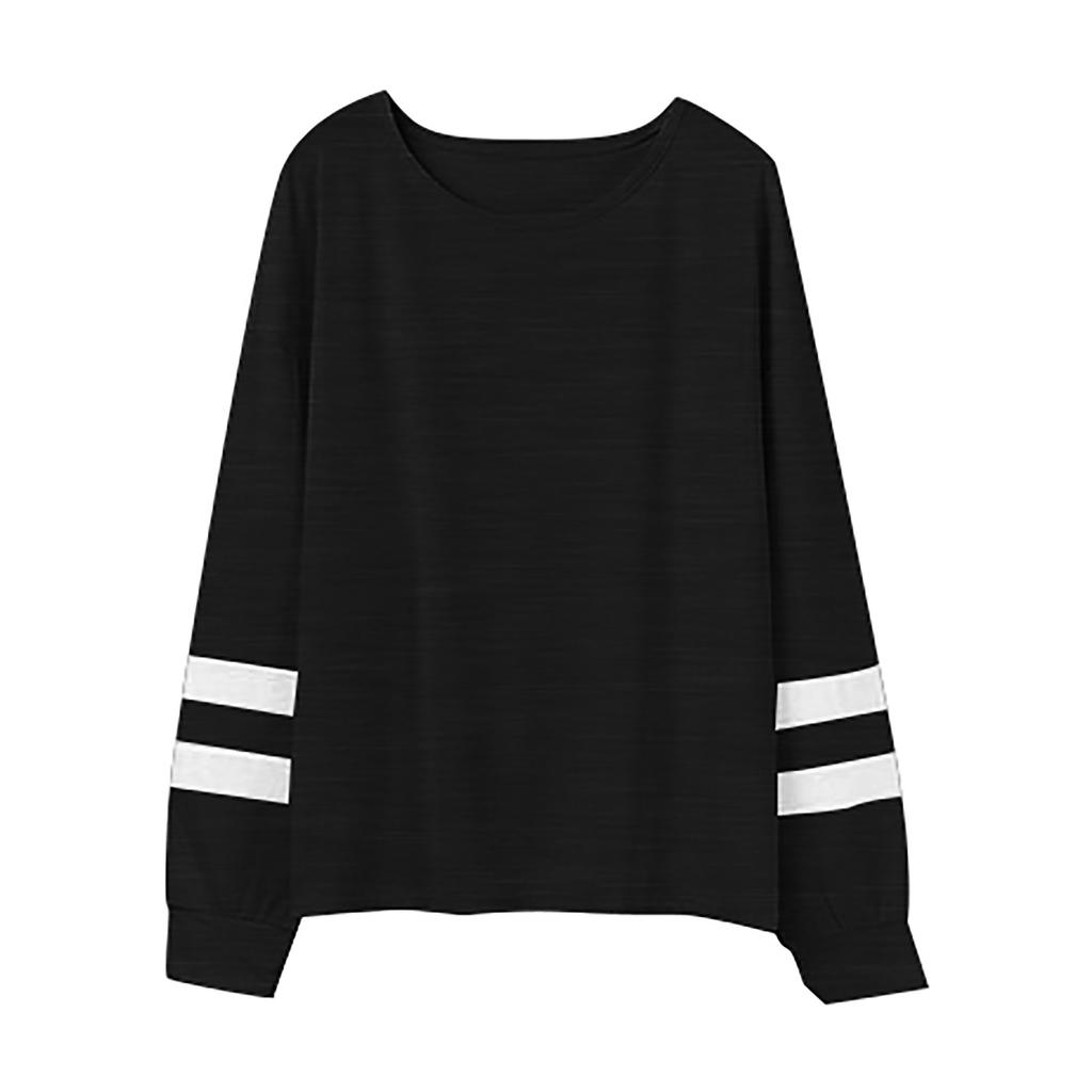 Fashion Casual Womens Long Sleeve Striped Spliced Tops Loose Sweatshirt