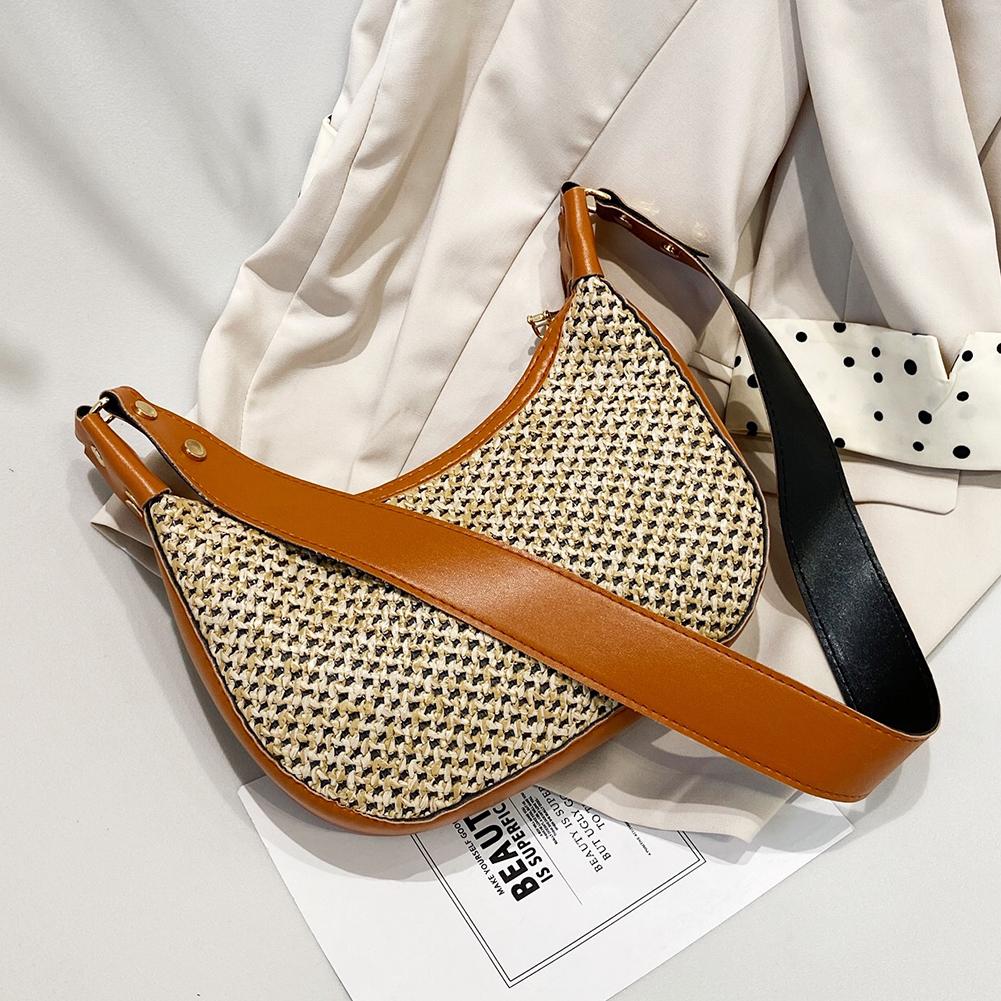 Fashion Women Crossbody Bag Breathable Summer Straw Satchel Bags Zipper for Gift коричневый