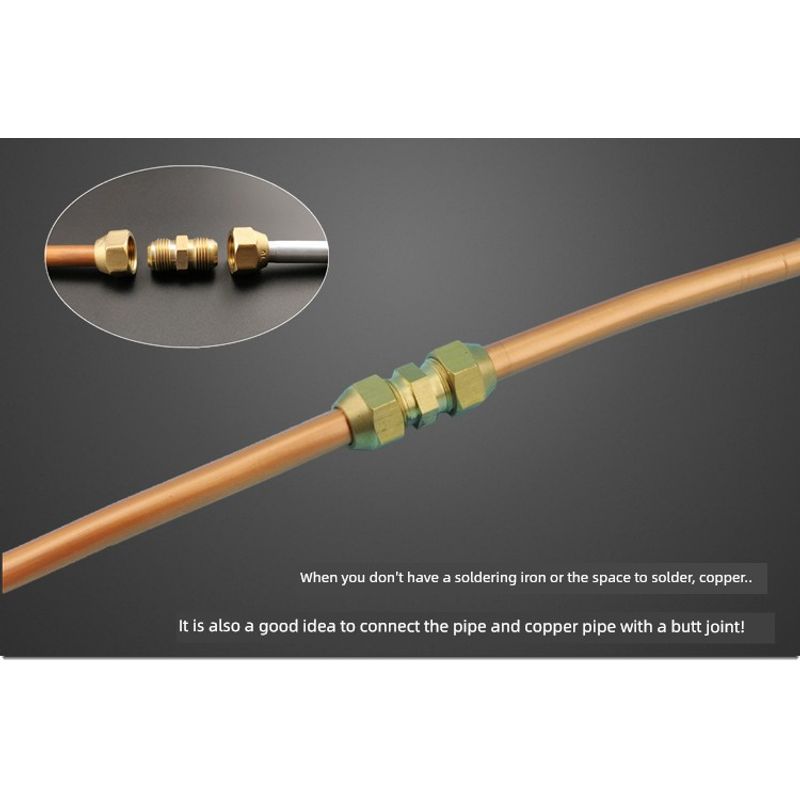 Refrigerator Dual Connection Copper-Aluminum Pipe 6mm with Nut, No Welding Required, Male-Female Refrigeration Connector
