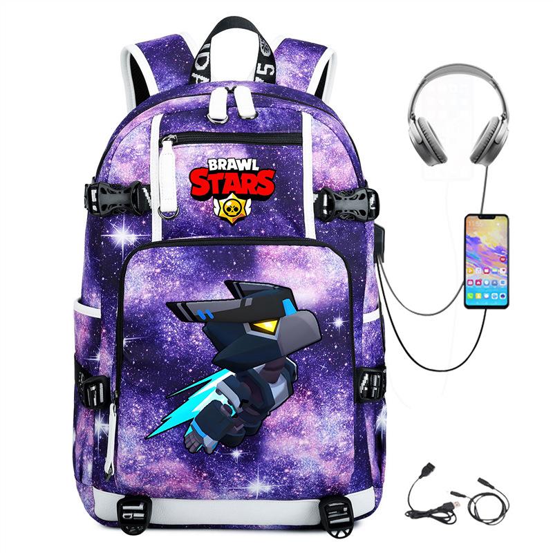 Mochila Periférica Brawl Stars Com Usb Mochila de Estudante para Viagem ao Ar Livre Mochila de Montanhismo de Grande Capacidade