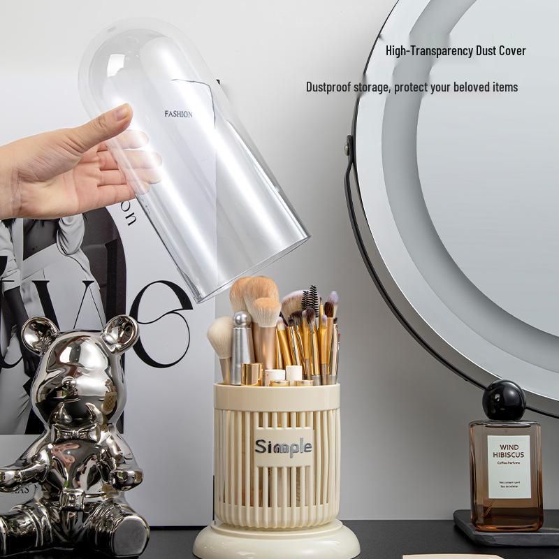 Rotating Makeup Storage Tube: Dustproof Vanity Organizer with Lid for Lipstick, Eyeshadow Brushes & Eyebrow Pencils