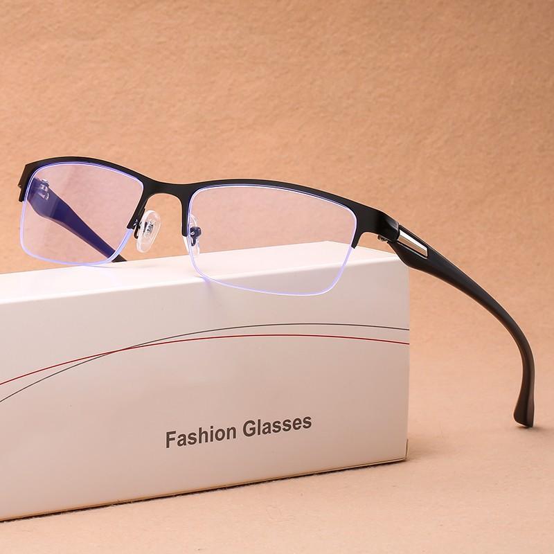 Men's Business Half Frame Myopia Glasses Retro Classic Square Frame Anti Blue Light Near Sight Eyeglasses Finished Eyewear