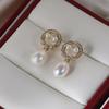 Natural Freshwater Pearl Stud Earrings with Zircon Inlay and Copper Gold-Plated 925 Silver Needle