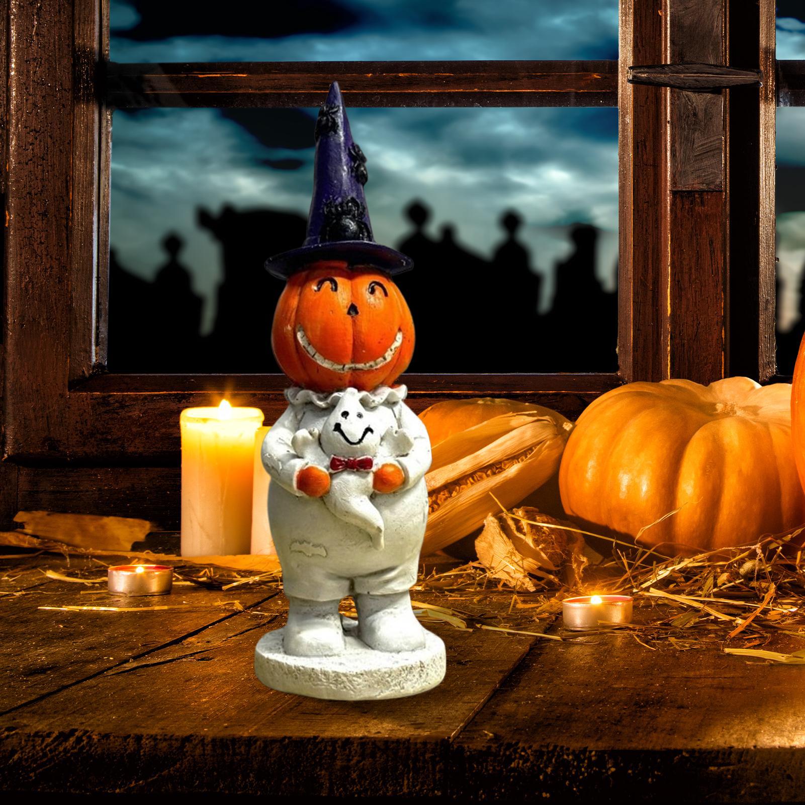 Halloween Pumpkins Statue Smiling Pumpkins Statue Purple Hat Pumpkin Smile Face Halloween Decorations Funny Parties Favors CN