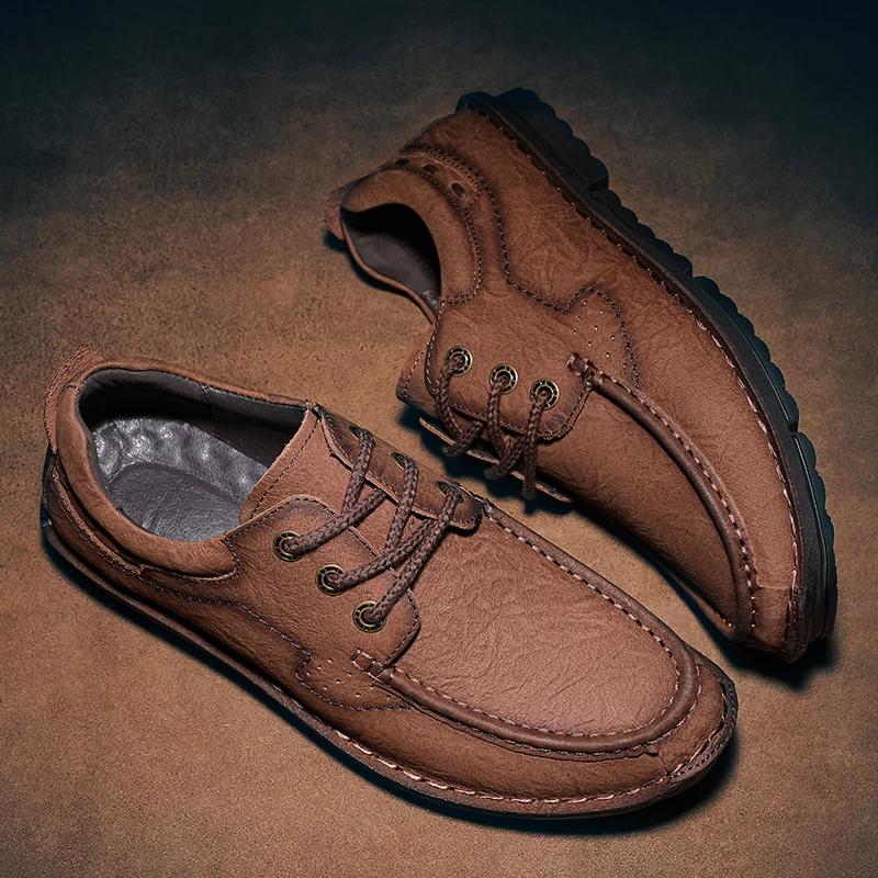 Fashion New High Quality Men Hiking Shoes Genuine Leather Casual Shoes Hand-stitching Male Treking Shoes Versatile Sneakers Oxford Shoes