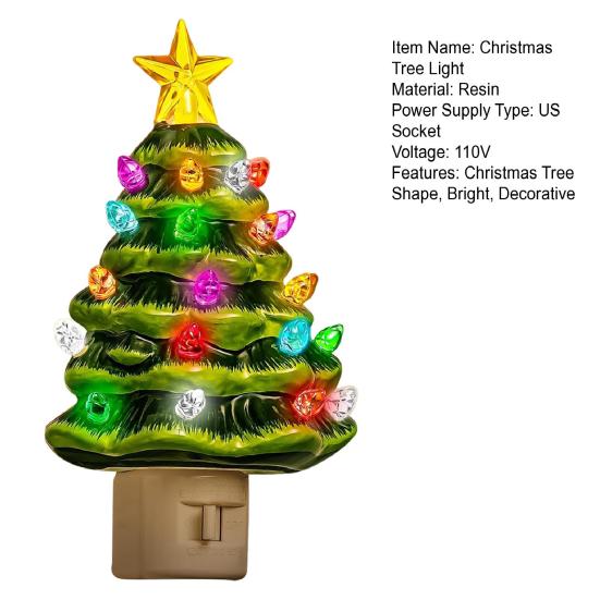 Plug-in Christmas Tree Night Light 360 Degrees Rotatable Star Topper Xmas Tree Wall Outlet LED Lamp Living Room Bedroom Decoration