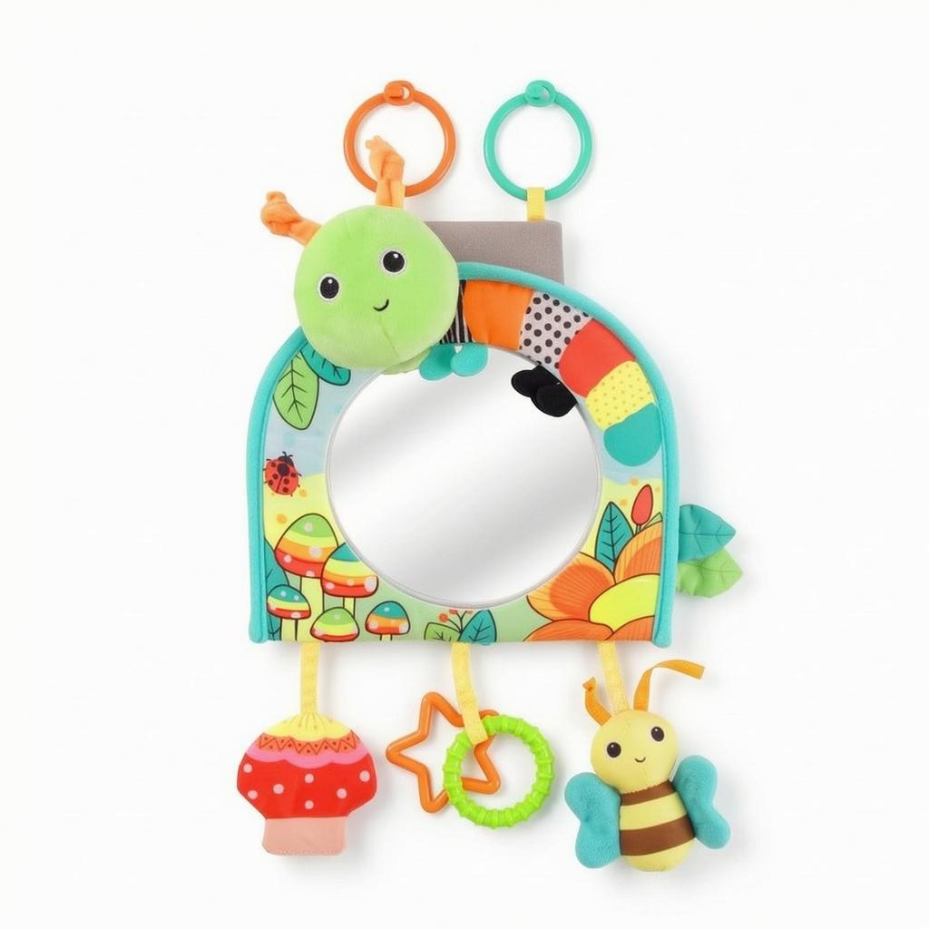 Crib Mirror with Hanging Toys Sensory Toy Soft for Infants, Newborns