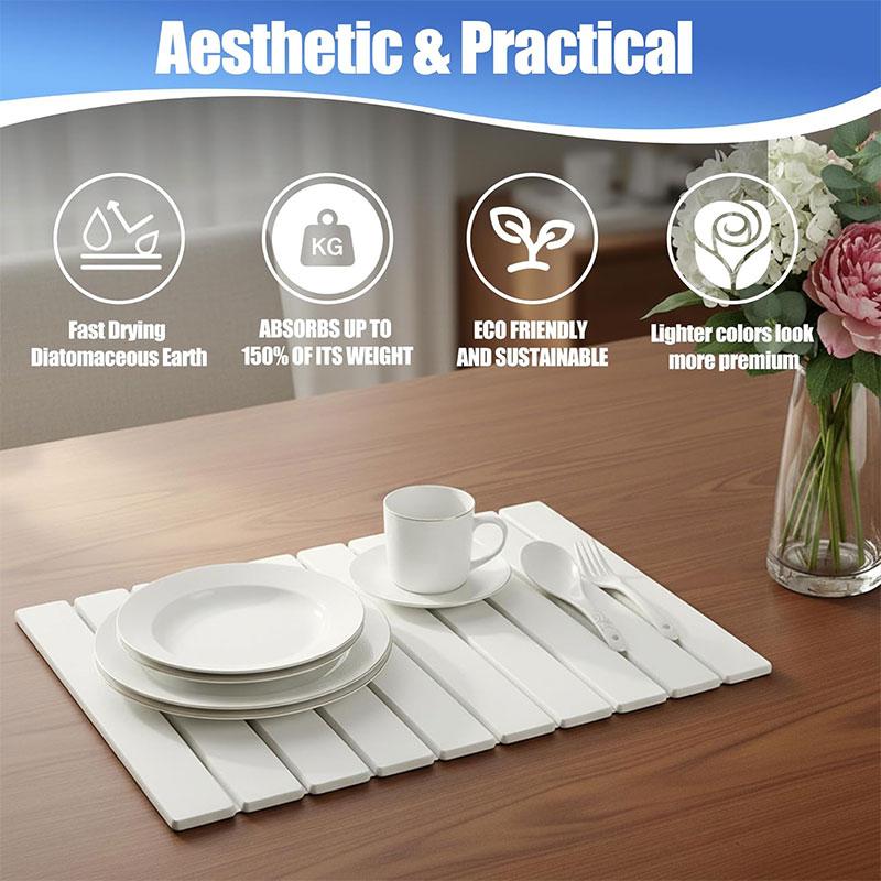 Non-Slip Stone Dish Drying Mat Foldable Water Absorbing Diatomaceous Drying Pad Quick Dry Kitchen Draining Mat Bathroom Mats