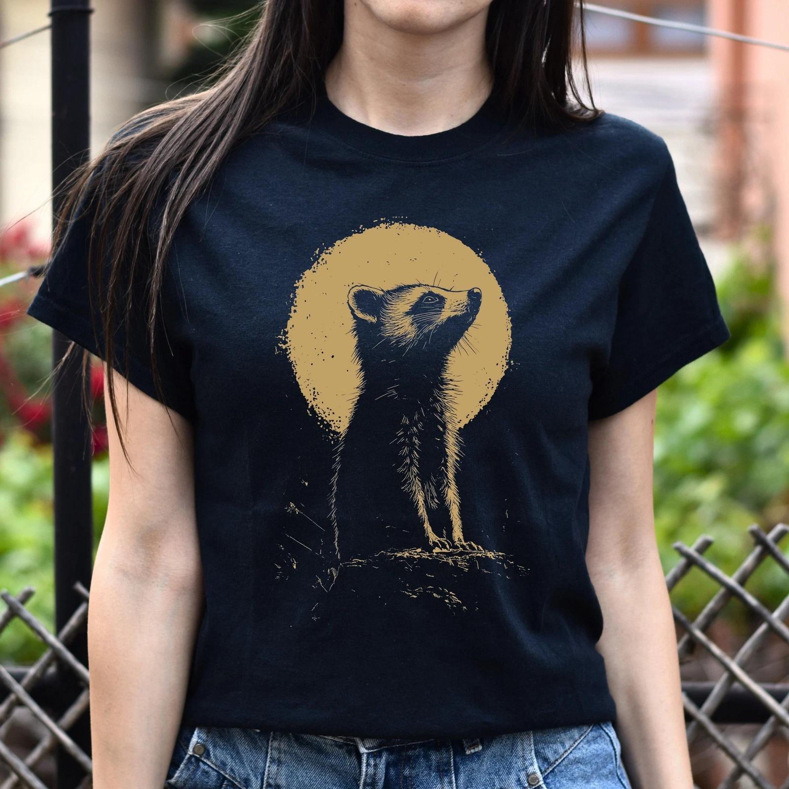 Racoon and moon Unisex T-Shirt gift Nature lover Celestial art racoon tee black 3XL