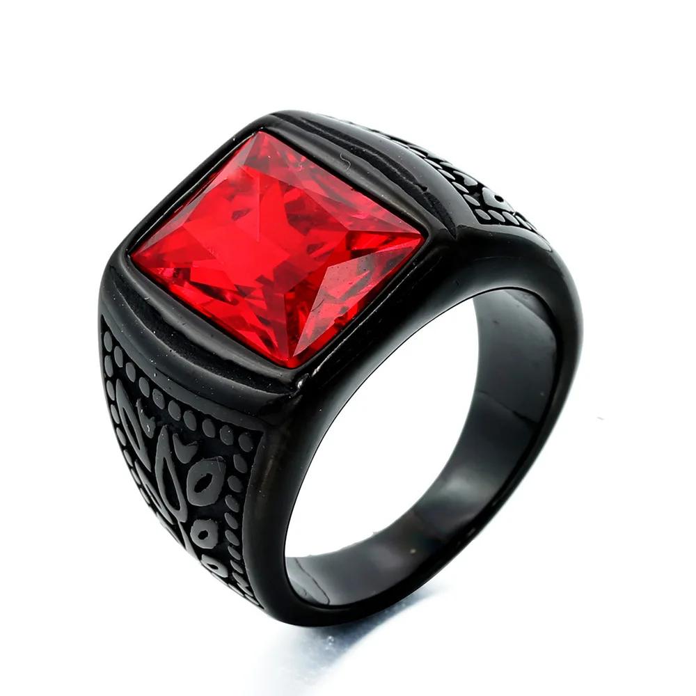 Punk Hochwertiger Mehrfarbiger Steinring für Männer Frauen Hip Hop Ahornblattmuster Edelstahlring Schmuck Geschenk Dropshipping