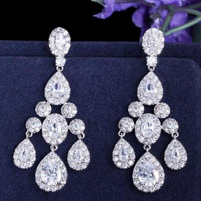 WWJ Bridal AAA Cubic Zirconia Water Drop Chandelier Earrings