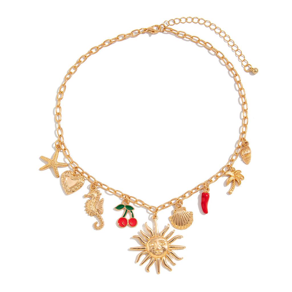 Ocean Inspired Chunky Shell Starfish Pendant Necklace Summer Beach Jewelry Gift Elegant Clavicle Chian for Women
