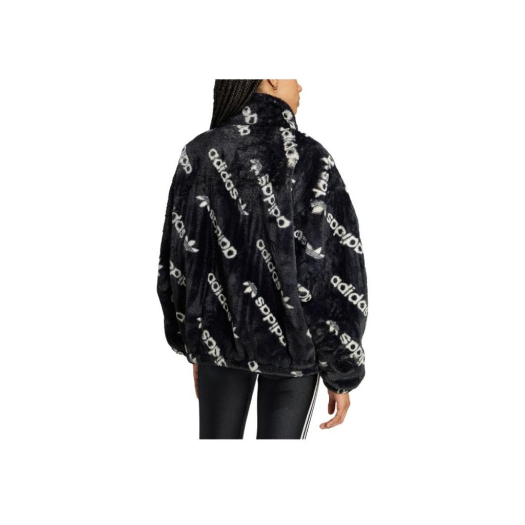 Adidas Originals Allover Print Fur Tonal Letter Sports Comfortable Loose Jacket Women Jacket Black IW5920