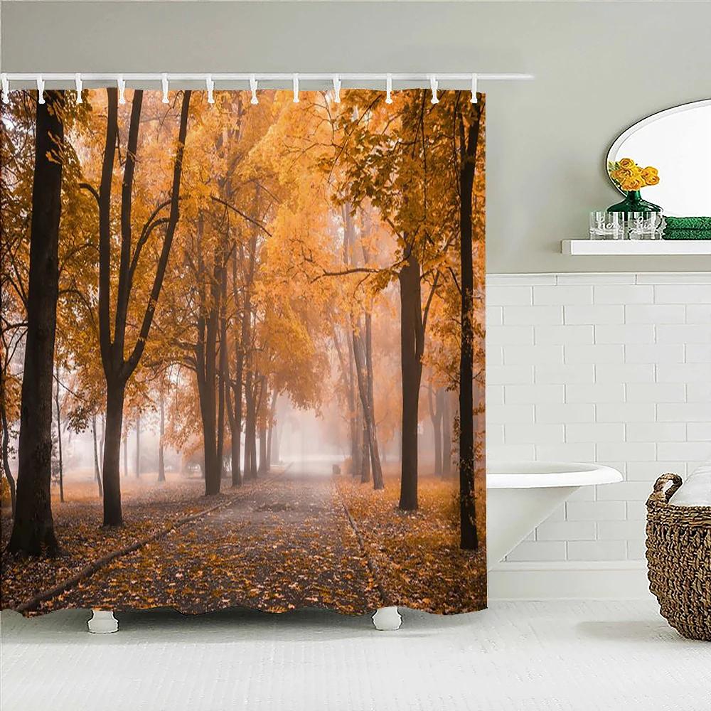 

Шторка для душу Березовий гай Зображення природного ландшафту Водонепроникний поліестер для ванної Кімнати Декорація з гачками W150xH180cm