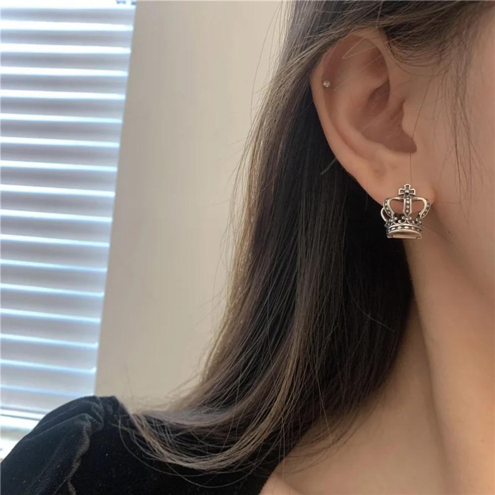 Vintage Crown Ladies Stud Earrings Jewelry For Women Double Layer Earrings Allergy Free