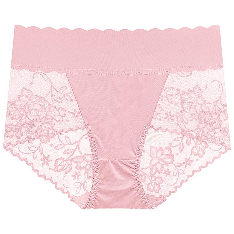Big Size Lady Summer Sexy Lace Hollow Out No Mark Breathable High Waist Triangle Briefs