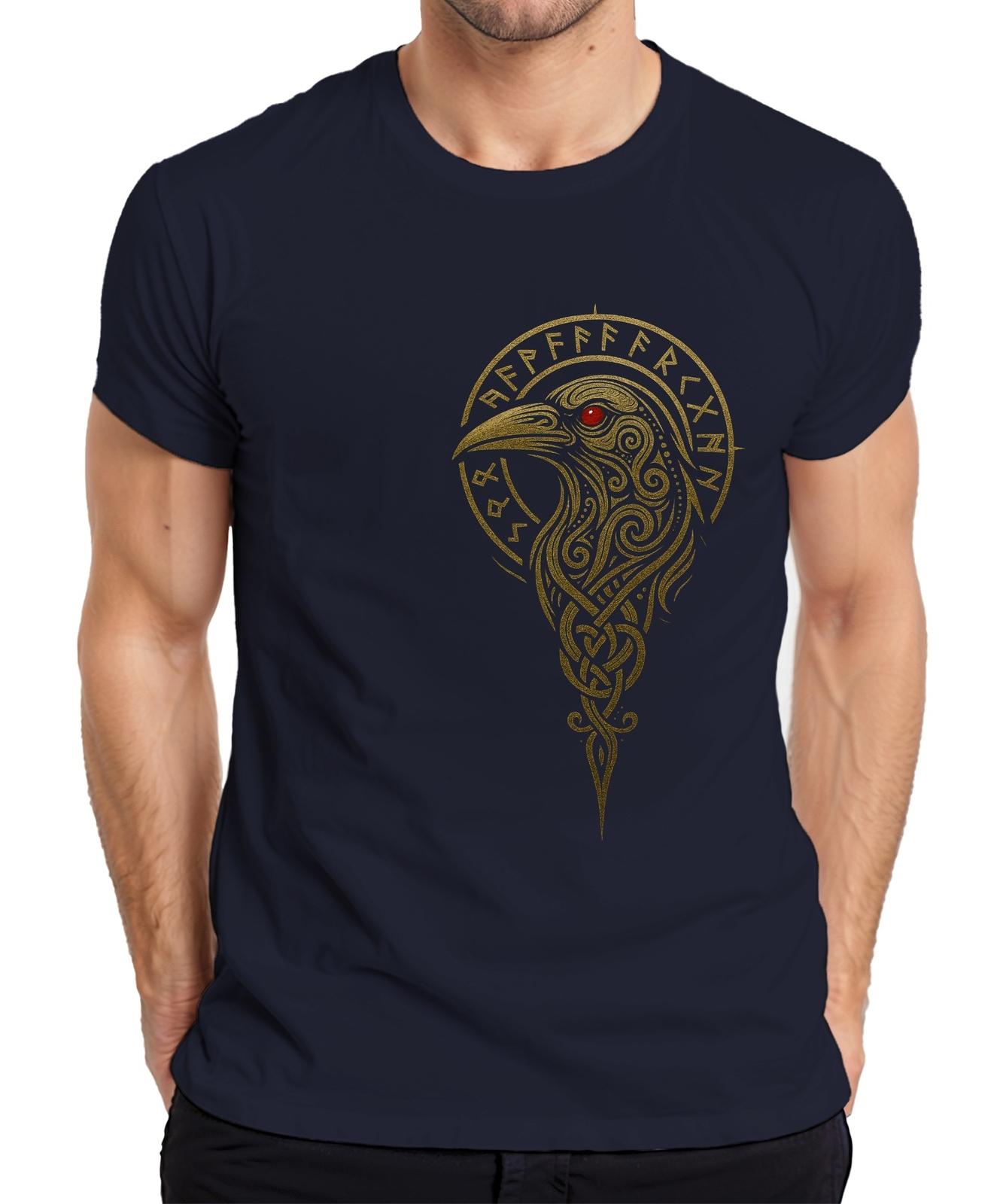 Viking Raven Runes Celtic Knot Norse Mythology Gold Men s T-Shirt- S