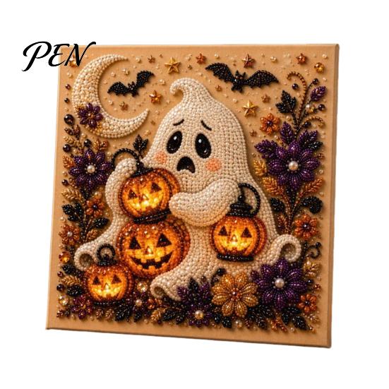 Sparkling Faux Pearl Craft Set Halloween Art Kit, Cute Ghost Skeleton Painting 3d Mosaic for Adults DIY 3D Kit Adults, Fall Home Decor Cozy