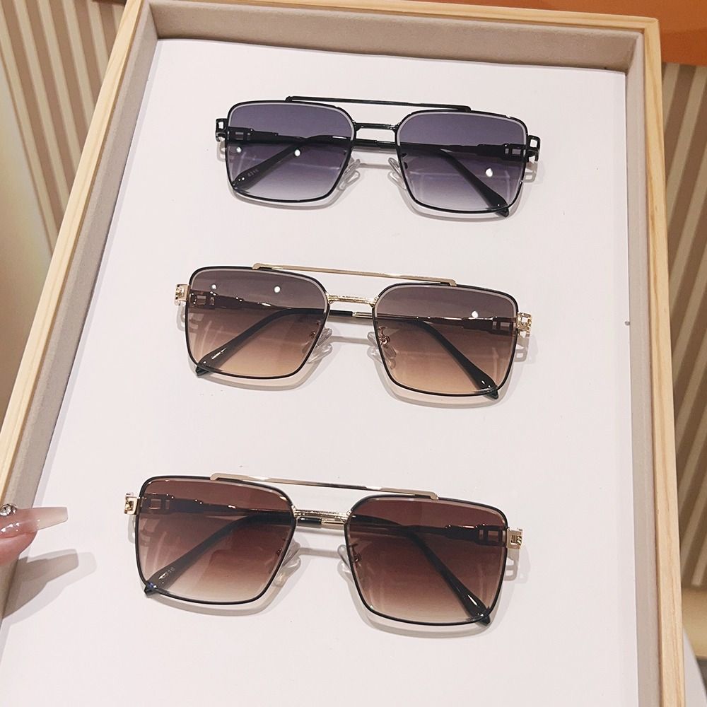 Trendy Double Bridge Cut-Edge Sunglasses UV Protection Luxury Metal Shades Gradient Lens Sun Glasses for Men and Women