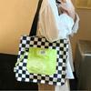 [hgTUP] Little Green Men Tote Bag, Canvas Tote Bag, Large Capacity, Alien Shoulder Bag, Canvas Tote Bag with Zipper and Interior Pocket, Eco Bag, Meet