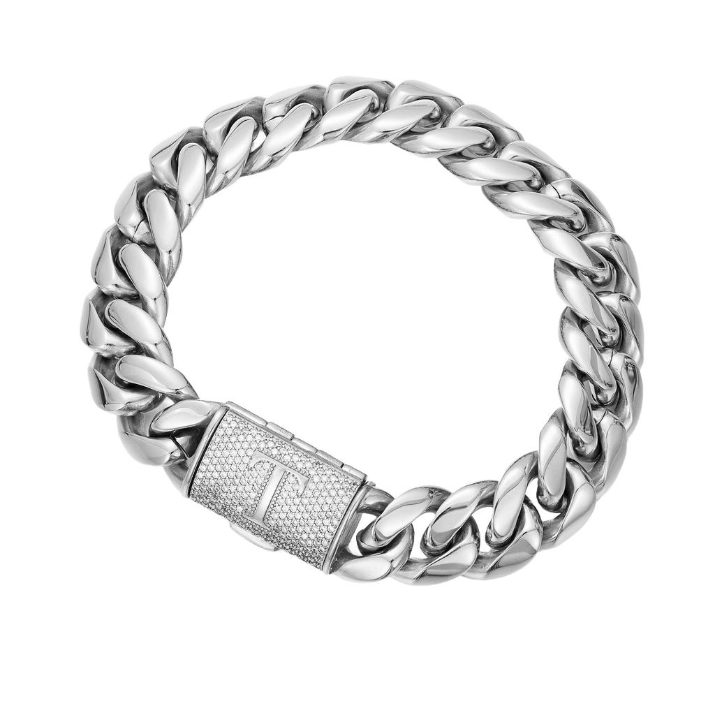 Hip Hop Bling CZ Jewelry A-Z 26 Alphabets Initial Letters Cuban Link Chain Stainless Steel Bracelet With Iced Buckle