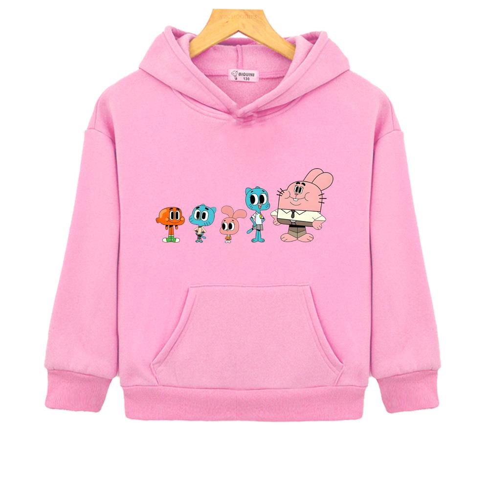 

The Wonderfully Weird World of Gumball Anime Hoodies Casual Fleece Sweatshirts Kawai Children Pullovers Cute Clothes with Pocket 130 рожевий