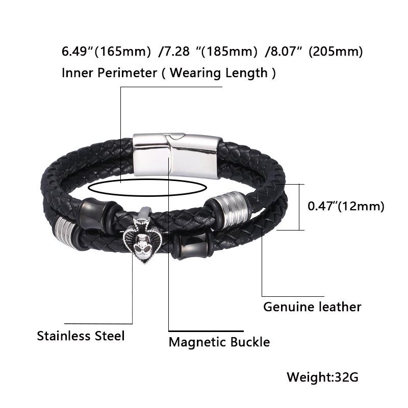 European & American Men's Woven Leather & Stainless Steel Bracelet