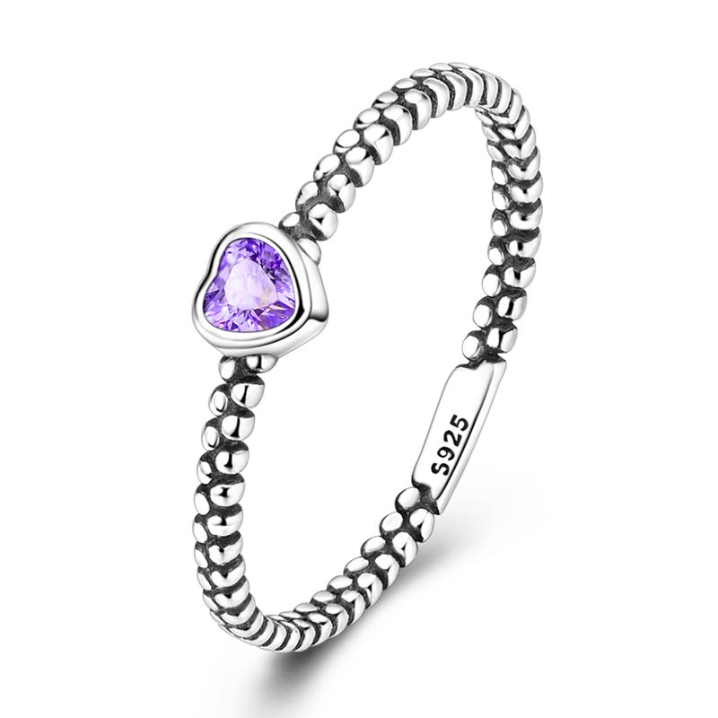 925 Silver Rings Sparking Purple White Pink Blue Zircon LOVE Wedding Ring Women Engagement Jewelry Anniversary Gifts