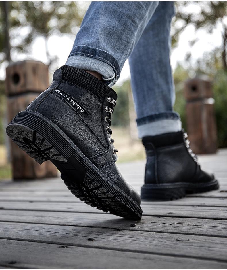 Chaussures de travail montantes pour hommes à embout en acier, Anti-écrasement, Anti-perforation, Antidérapantes, Résistantes à l'usure, Semelle en tendon de bœuf