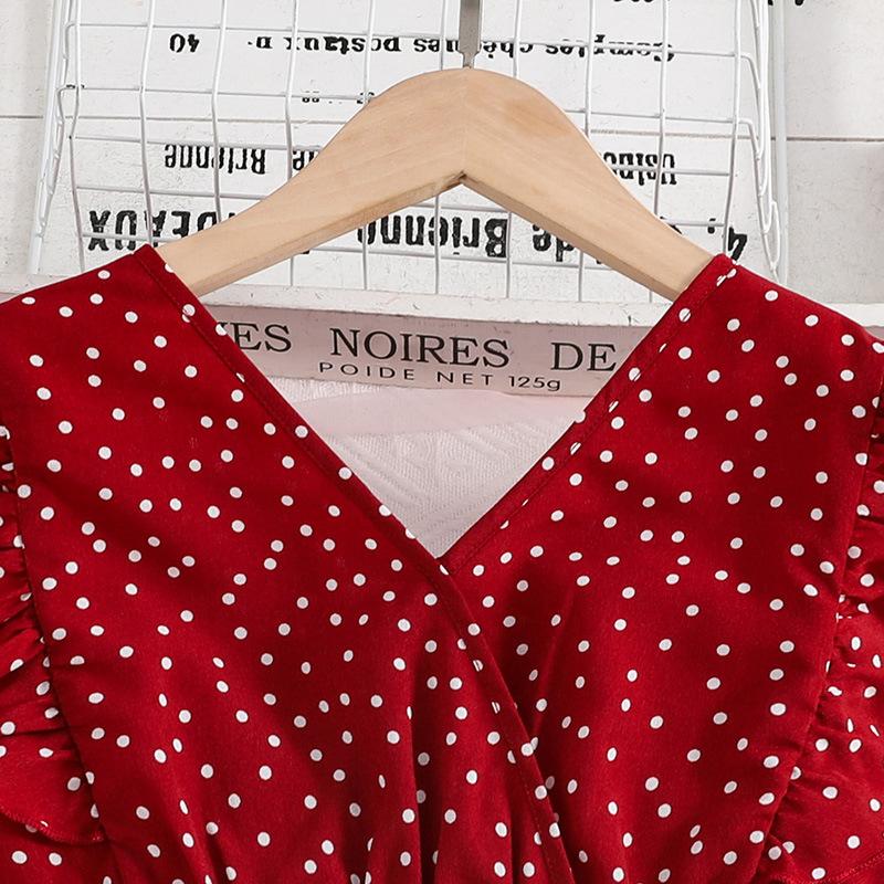 Letní dívčí šaty Červené Klasické Retro Puntíkované šaty Dovolená Prázdniny Denní Ležérní Narozeninová oslava Dětské šaty