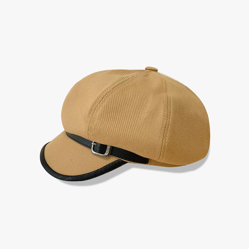 Pu Leather Edge Octagonal Hat for Women Autumn and Winter Retro Japanese Youth Newspaper Baby Hat Korean Style Belt Buckle Duck Tongue Painter Hat