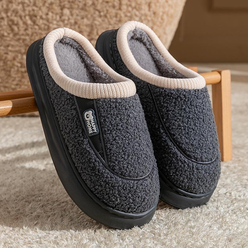 Plush cotton slippers winter plush warm indoor home non-slip thick bottom couple fashion cotton mop
