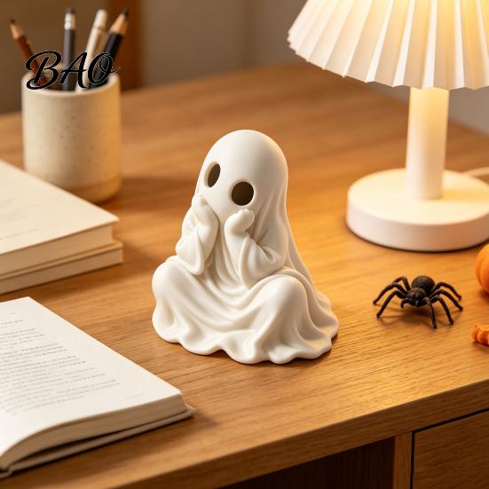 Unique Holiday Gift for Friends 3D Printed Halloween Ghost Figurine, Cute Chin-Resting Spooky Desk Decor, Modern Decor Shelf Funny Ornament Home Party