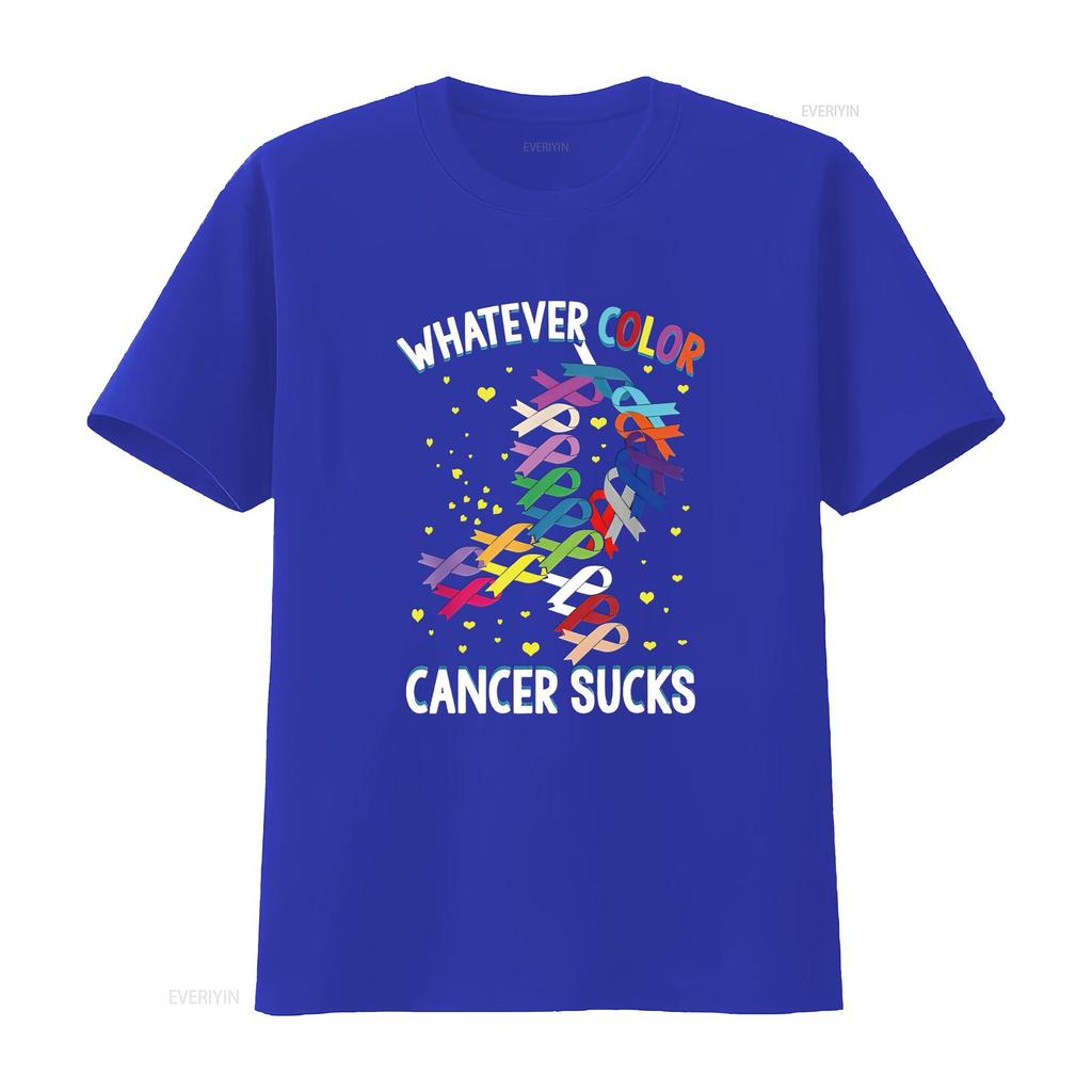 Womens Cancer Awareness T Shirt Whatever Color Sucks Black vintage Washed streetwear Top For Everyday Wear Stylish Breathable