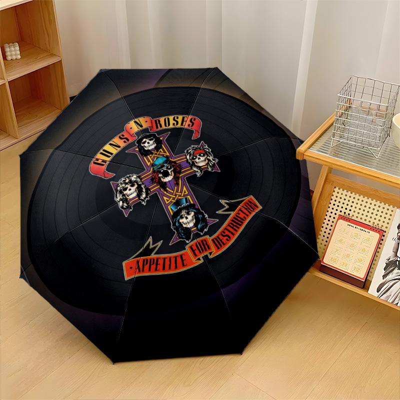 Guns N’ Roses Print 8?Ribs Automatic Umbrella Wind Resistant Lightweight Folding Umbrella For Outdoor Travel