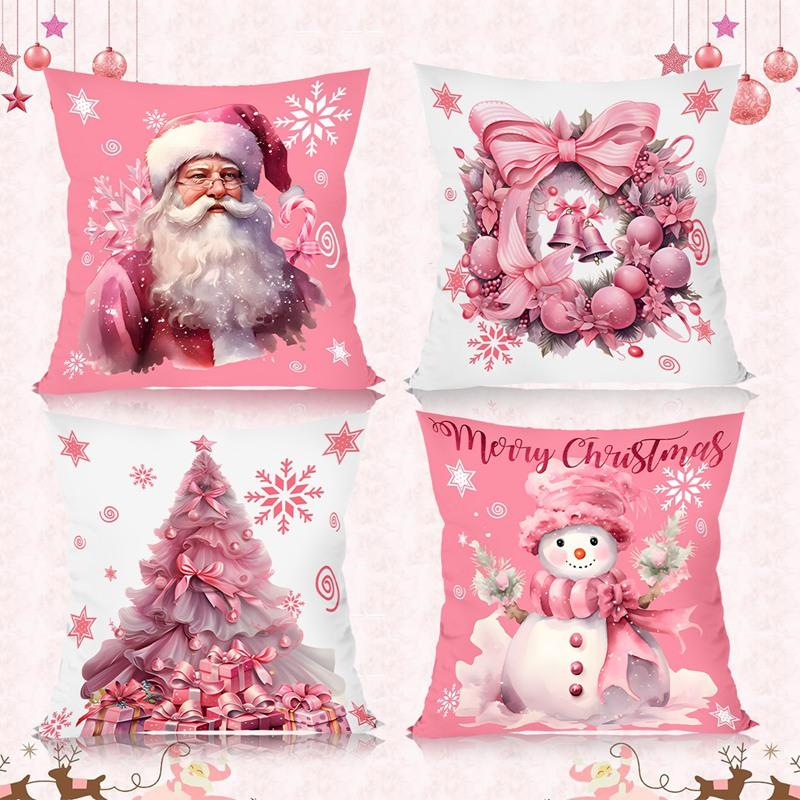 Christmas Pink Throw Pillow Cover Cushion Cover Christmas Decorations for Home 2026 Bedroom Room Navidad Natal Gifts New Year