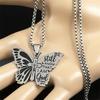 Butterfly Cross Scripture Pendant Necklace, Fashionable Stainless Steel Silvery Necklace, Jewelry Gift