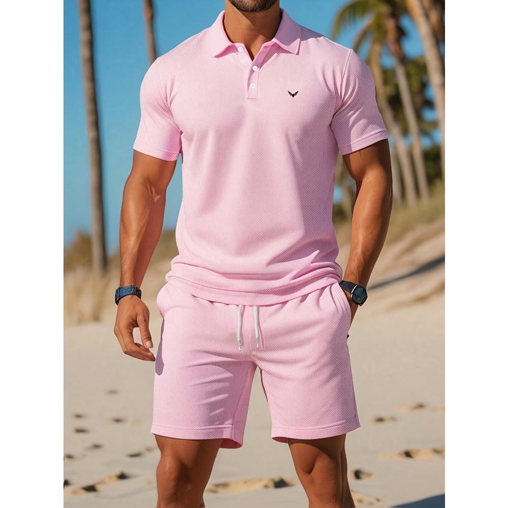 

Shorts Set Casual Summer Golf Attire with Geometric Print, Short Sleeve, Regular Fit, Polyester Blend, Beach & Leisure M