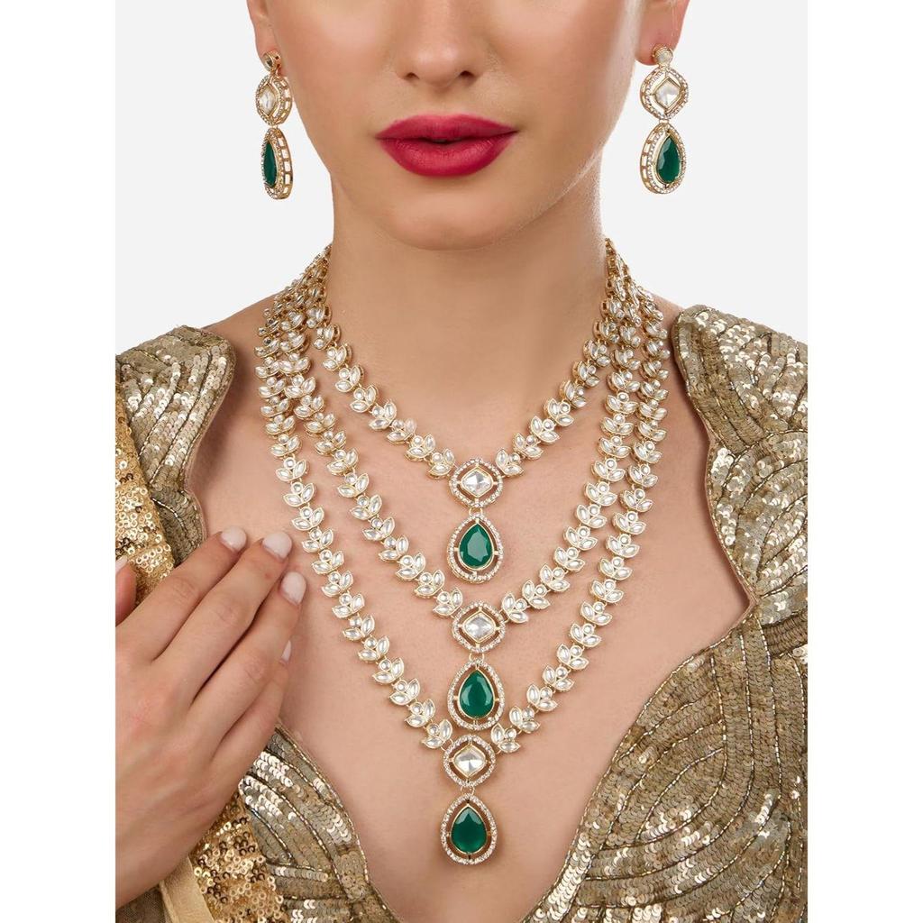 Zielony Błyszczący Kamień Austriackie Diamenty Ozdobiony Warstwowy Naszyjnik i Kolczyki Zestaw Dla Kobiet