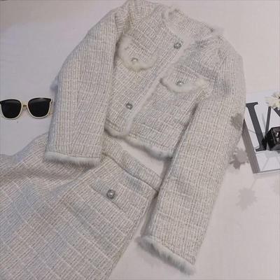 Women's Tweed-Style Suit: Short Coat & Skirt Set for Autumn/Winter