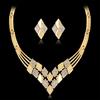 Women KC Gold Plated Rhombus Shape Necklace Earrings Rhinestones Jewelry Set