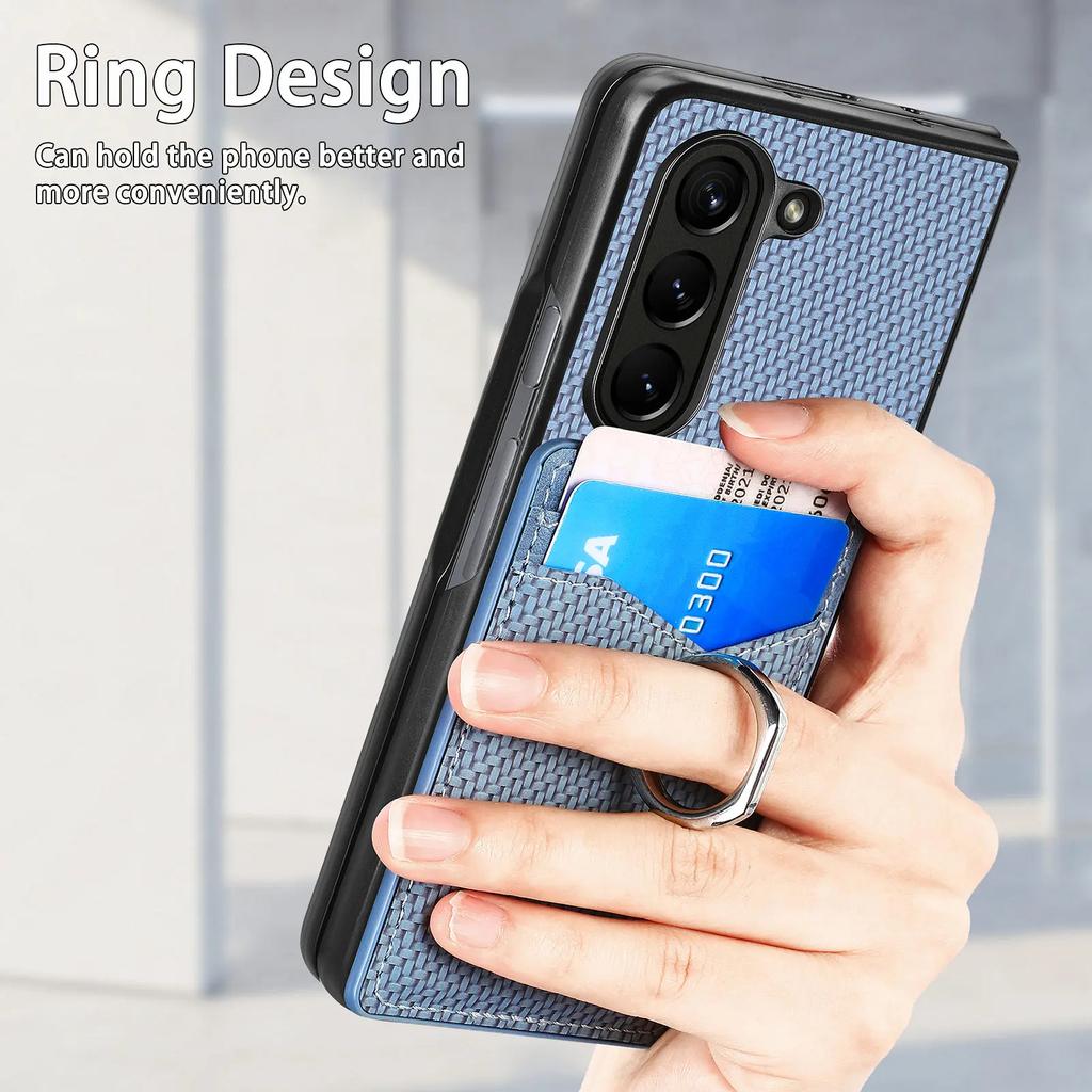 Ring Holder Cards Solt Wallet Case for Samsung Galaxy Z Fold 5 4 3 5G Fold4 Fold5 Kickstand Carbon Fibre Magnetic Bag Slim Cover